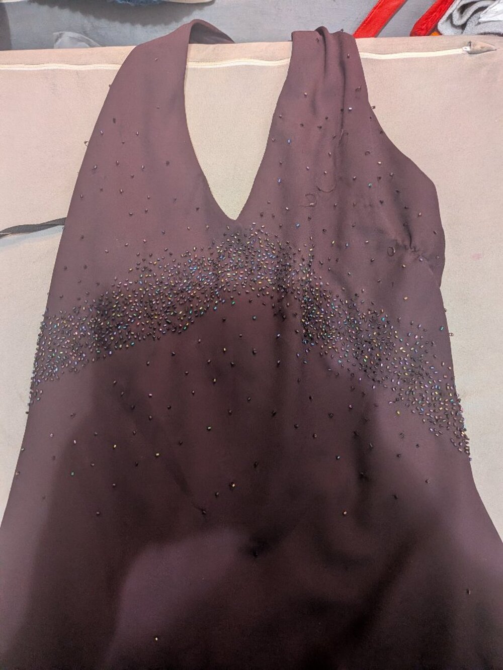 Nox Anabel Vintage Y2K Beaded Halter Neck Formal Gown Prom Dress Plum Purple